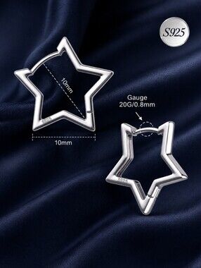 925 Sterling Silver Star Hoop Earrings | Minimalist Geometric Huggie Hoops